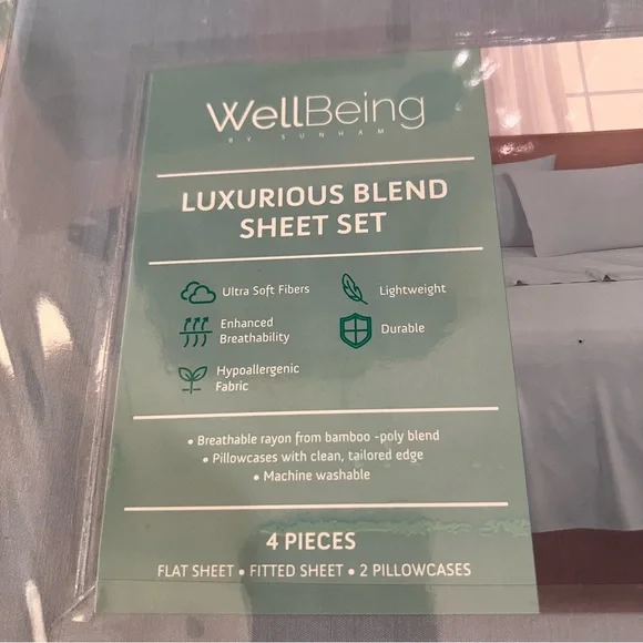 4 Pieces Sheet Set, King Size Flat Sheet, Fitted Sheet, 2 Pillow Cases, New - Picture 3 of 4